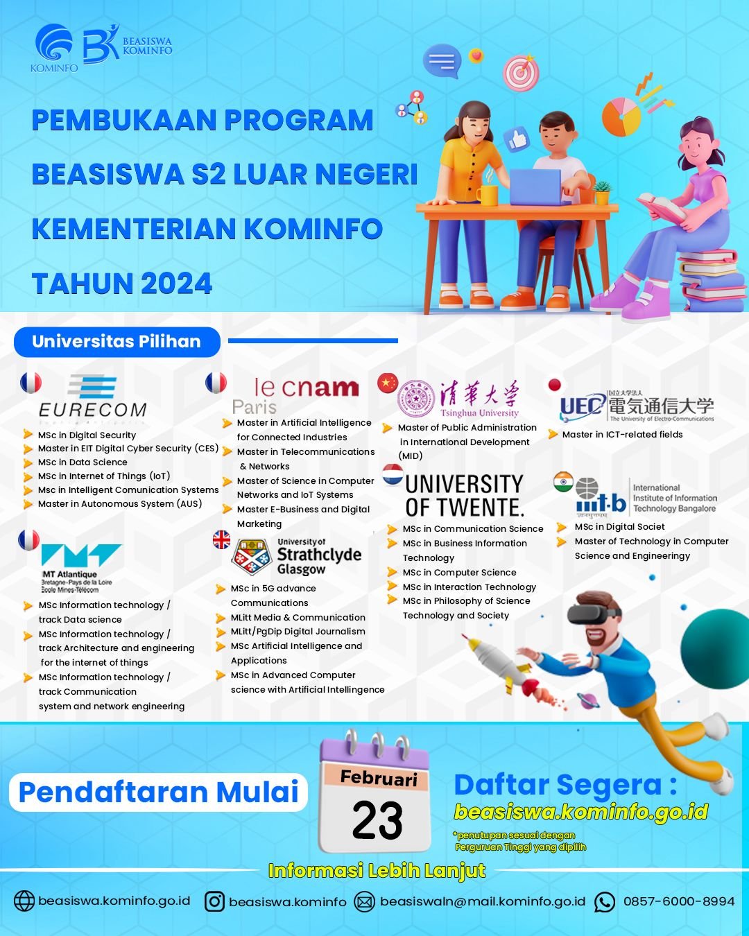 Kementerian Komunikasi dan Informatika (Kominfo) buka pendaftaran beasiswa program S2 luar negeri