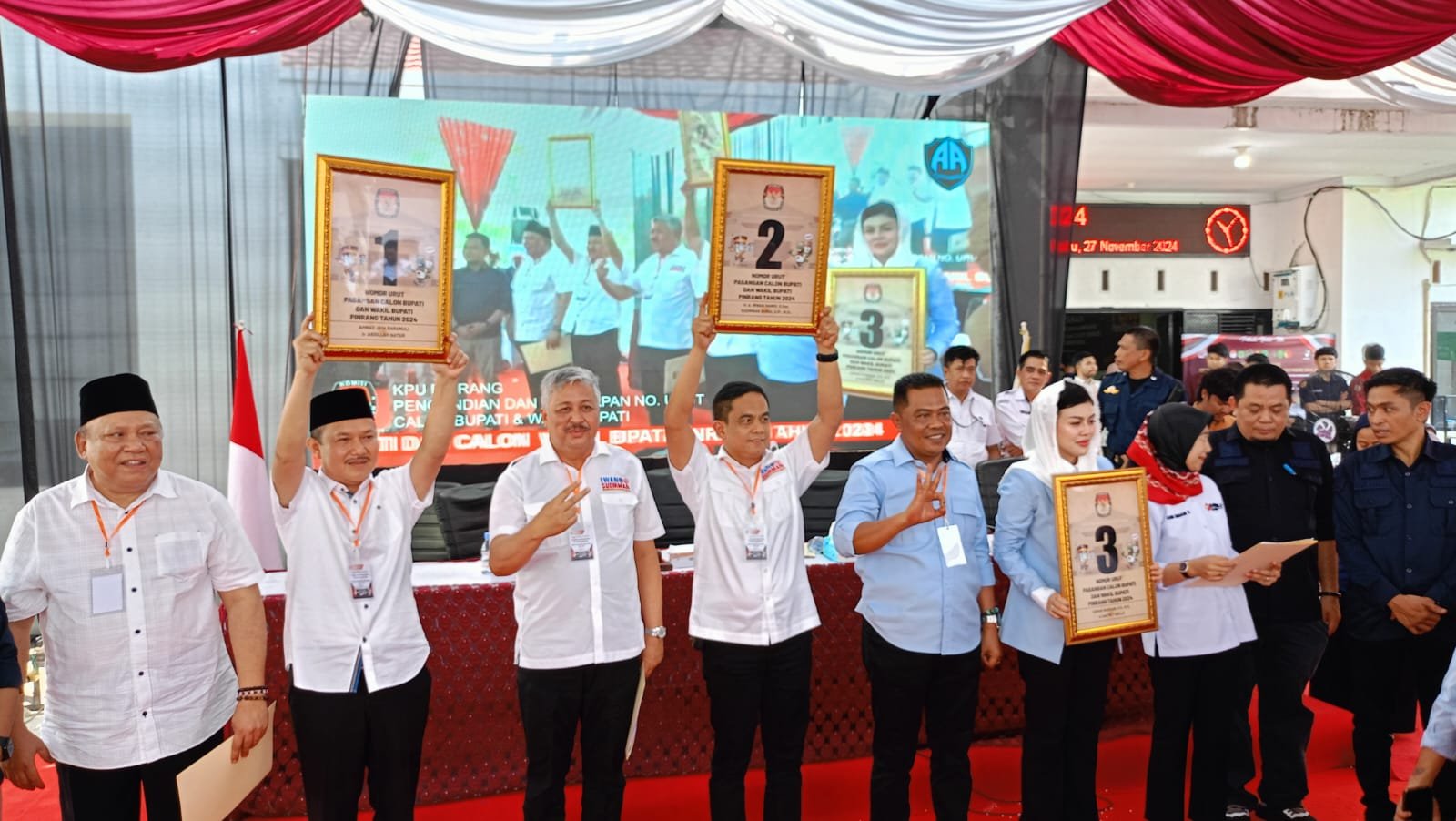 Hasil pengundian nomor urut yakni Nomor Urut 1: Ahmad Jaya Baramuli - Abdillah Natsir. Nomor Urut 2: Irwan Hamid - Sudirman Bungi dan Nomor Urut 3: Usman Marham - Andi Hastri T Wello