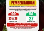 RSUD Madising Umumkan Jadwal Operasional Selama Libur Natal