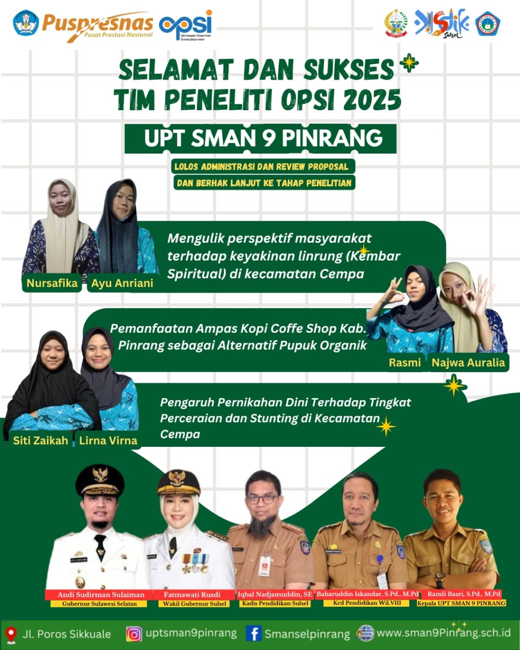 Tiga Tim Peneliti OPSI 2025 SMAN 9 Pinrang Lolos ke Tingkat Nasional
