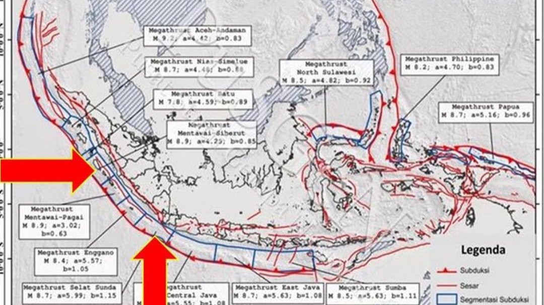 BMKG kembali mengingatkan masyarakat akan potensi gempa kuat hingga magnitudo 9 dan tsunami di sejumlah segmen megathrust Indonesia, termasuk Selat Sunda dan selatan Jawa - angindai.com