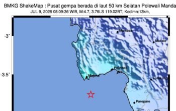 Gempa Magnitudo 4,7 Majene dan 1,4 Toraja Utara