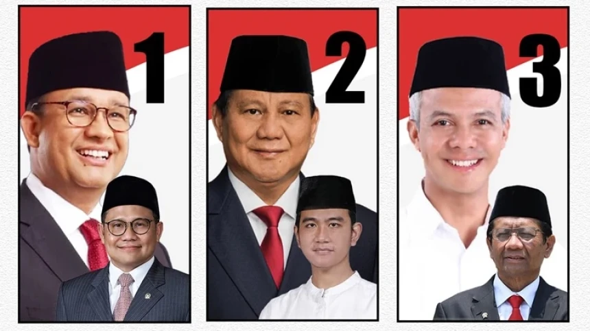 Pasangan Capres-cawapres Anies-Muhaimin nomor 1, Prabowo Subianto-Gibran nomor 2 dan Ganjar-Mahfud nomor 3