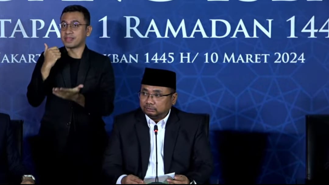 Menteri Agama (Menag) Yaqut Cholil Qoumas setelah Sidang Isbat Awal Ramadan 1445 Hijriah di Auditorium HM Rasjidi Kantor Kemenag, Jalan MH Thamrin, Jakarta Pusat, pada Minggu (10/3/2024)