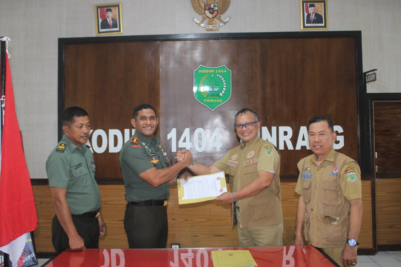 Penandatanganan ini dilakukan oleh Kepala Pelaksana BPBD Pinrang Dr Rhommy RM Manule bersama Dandim 1404 Pinrang, Letkol Inf. Abdullah Mahuwa