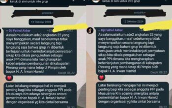 Tangkap layar percakapan grup WhatsApp Ketua PPI Pinrang H Fathul Akbar (IST).