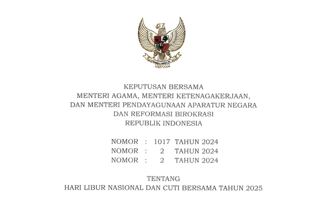 Daftar Hari Libur Nasional dan Cuti Bersama Tahun 2025