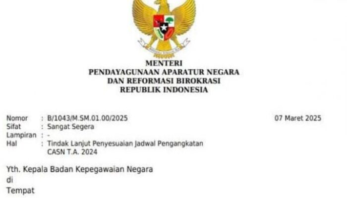 Surat Menpan RB: Pengangkatan CPNS 2024 1 Oktober 2025, PPPK 1 Maret 2026